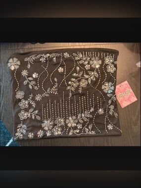 Y2k Faded Rose Beaded Embellished Black Top - XL